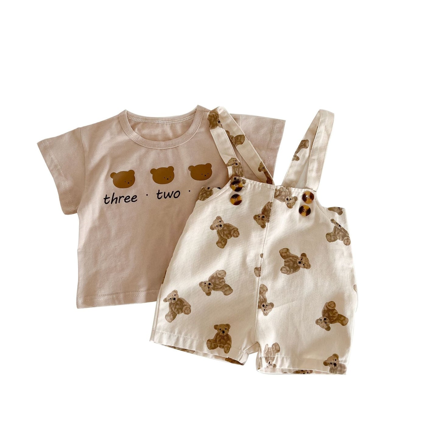 0 - 3 Years Old Baby Suspenders Suit Summer Baby Bear Short - Sleeved Top Suspender Shorts Two - Piece Set - Shello's Creative Boutique