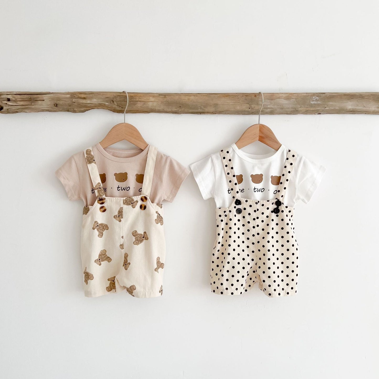 0 - 3 Years Old Baby Suspenders Suit Summer Baby Bear Short - Sleeved Top Suspender Shorts Two - Piece Set - Shello's Creative Boutique