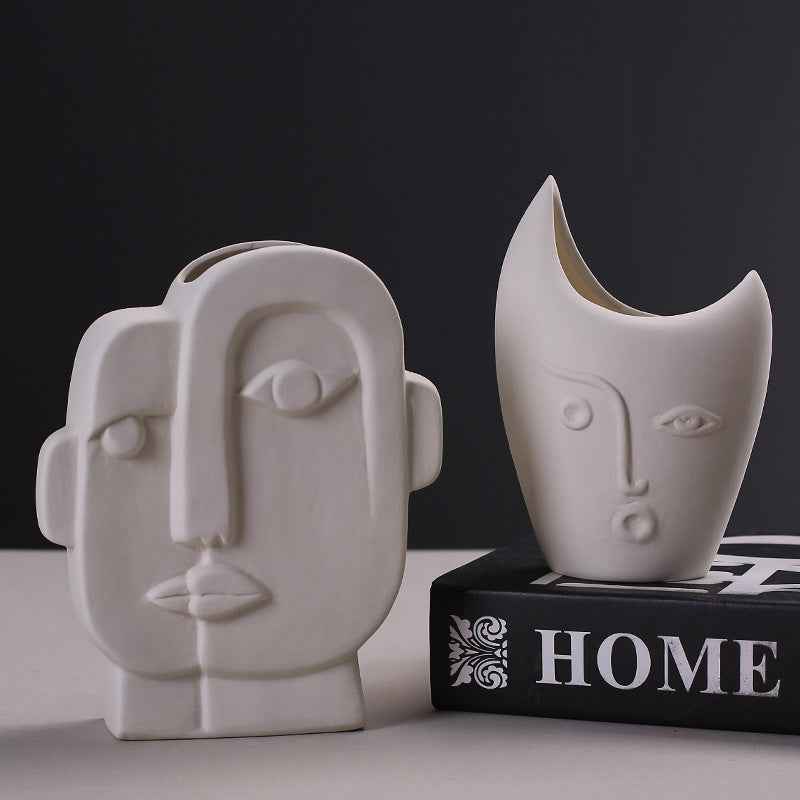 Scandinavian Minimalist Face Vase Creative Ceramic Dried Flower Art for Living Room Home Decoration