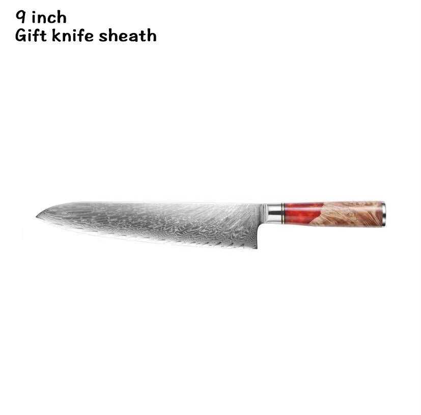 XUANFENG set of vg10 steel kitchen knife brocade machete chef knife bread knife blue resin and color wooden handle kitchen tools eprolo