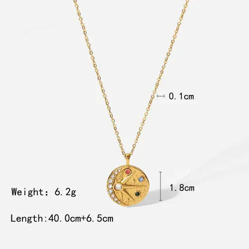 18K gold moon and star inlaid gemstone design high-end necklace - Shello's Creative Boutique