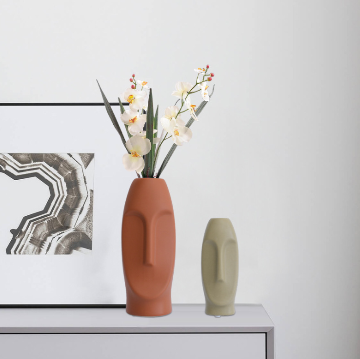 New creative white black avatar abstract human head art face ceramic vase modern living room flower shop decoration ornaments-Shello's Creative Boutique