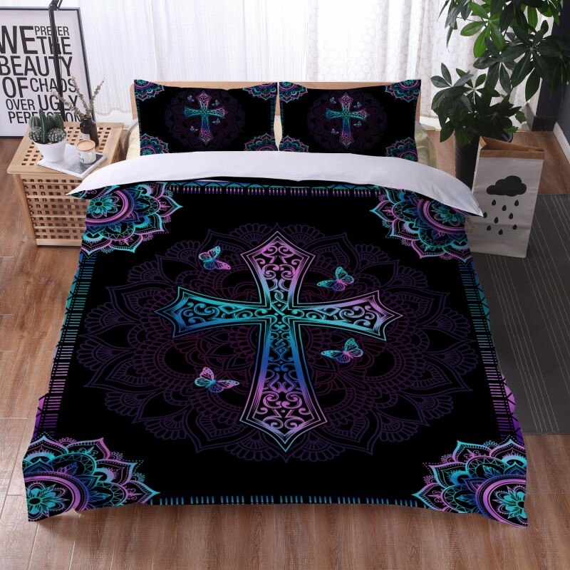 Fashionable 3 Pieces Bohemian Style Bedding Set Large Mandala Feather Printed Duvet Cover With Pillowcase Not Included Sheets eprolo