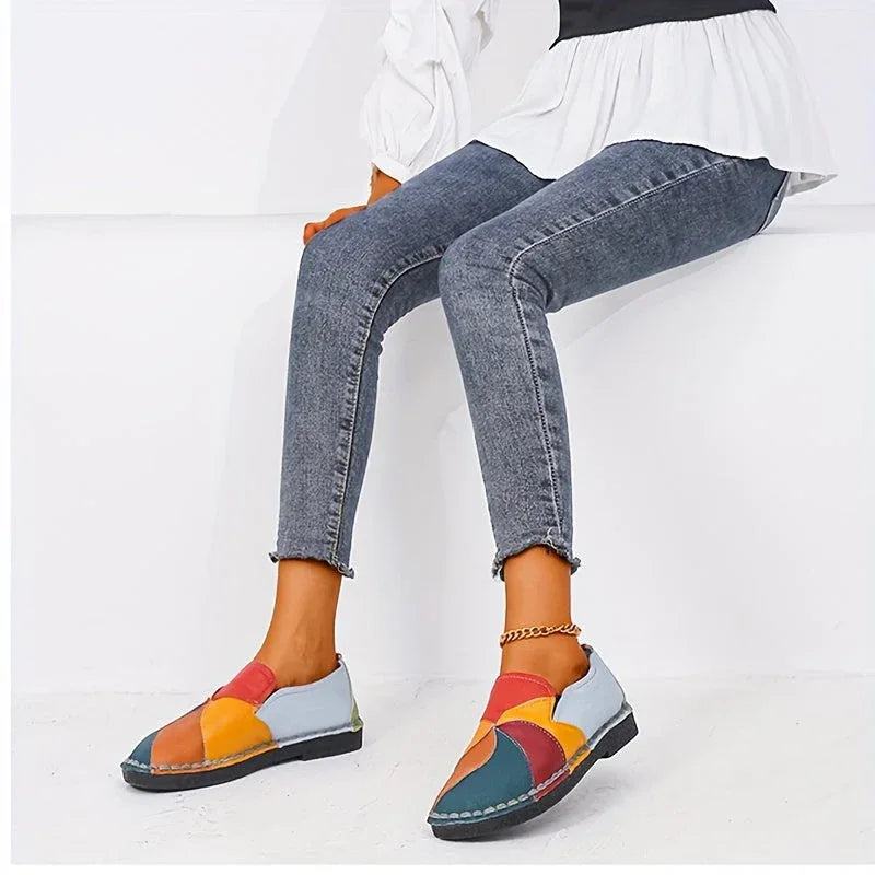 Women’s Colorblock Flat Loafers – Striped Penny Loafer Slip-On Faux Leather Shoes with Soft Anti-Skid Sole - Shello's Creative Boutique