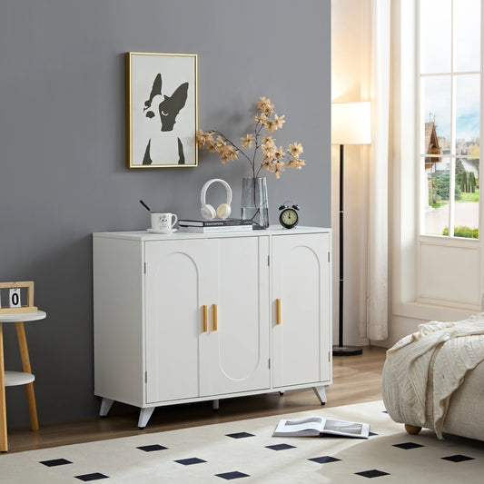 Sideboard Buffet Cabinet – Ivory White Elegance with 3 Doors & Removable Shelves - Shello's Creative Boutique