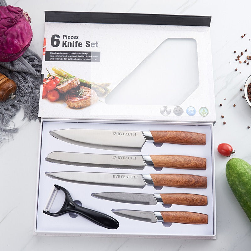 Stainless Steel Knife Wooden Handle Knife Set Kitchen Six-Piece Set Kitchen Knife Fruit Knife Gift Set Knife eprolo