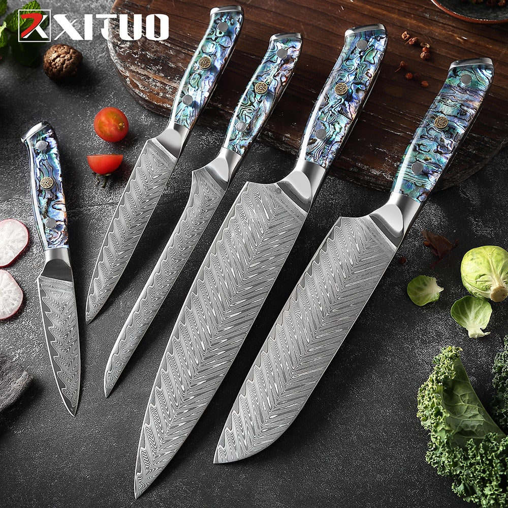 XITUO Damascus Steel knife Set Kitchen Cooking Tools Chef Knife Japanese Santoku Knives Boning knife Exquisite Shell Handle eprolo