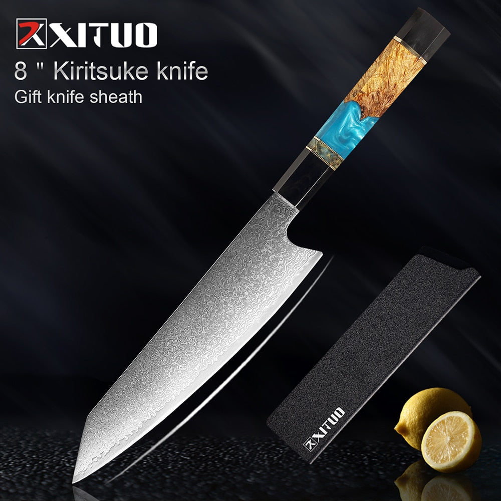 XITUO Damascus Stainless Steel Kitchen Knives Set High Quality Chef Knife Cleaver Paring Knife Stable wood&resin&horn Handle eprolo