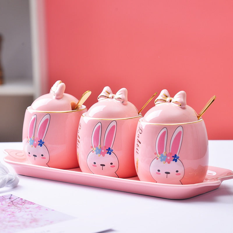 Lovely design cartoon kitchenware 3 pieces ceramic spice jar set for gift eprolo