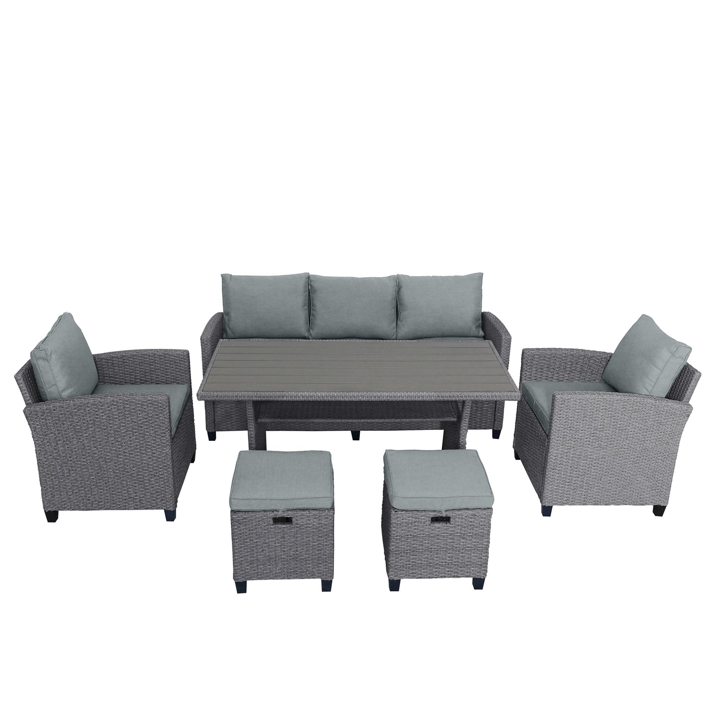 TOPMAX 6-piece outdoor rattan wicker set chair, stool, and table (gray rattan+gray mat) eprolo