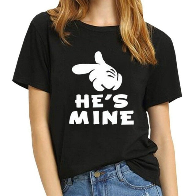 Funny Couple Matching Shirts Black White for Valentine Day Letter Print Men Cotton T-shirts Women Tops Tees Girls Clothing Shello Creative Boutique