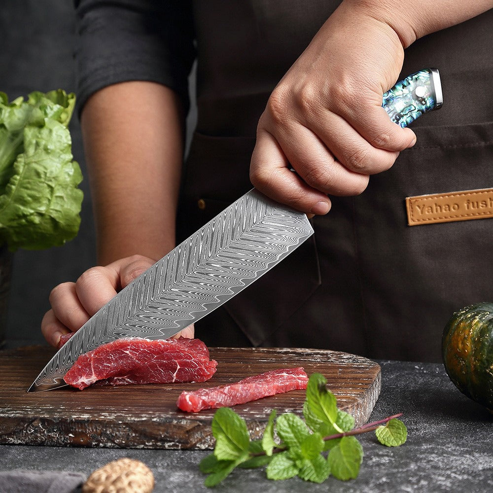 XITUO Damascus Steel Chef Knife Set Fine1-5 PCS Kitchen Knives Abalone shell handle Santoku knife eprolo