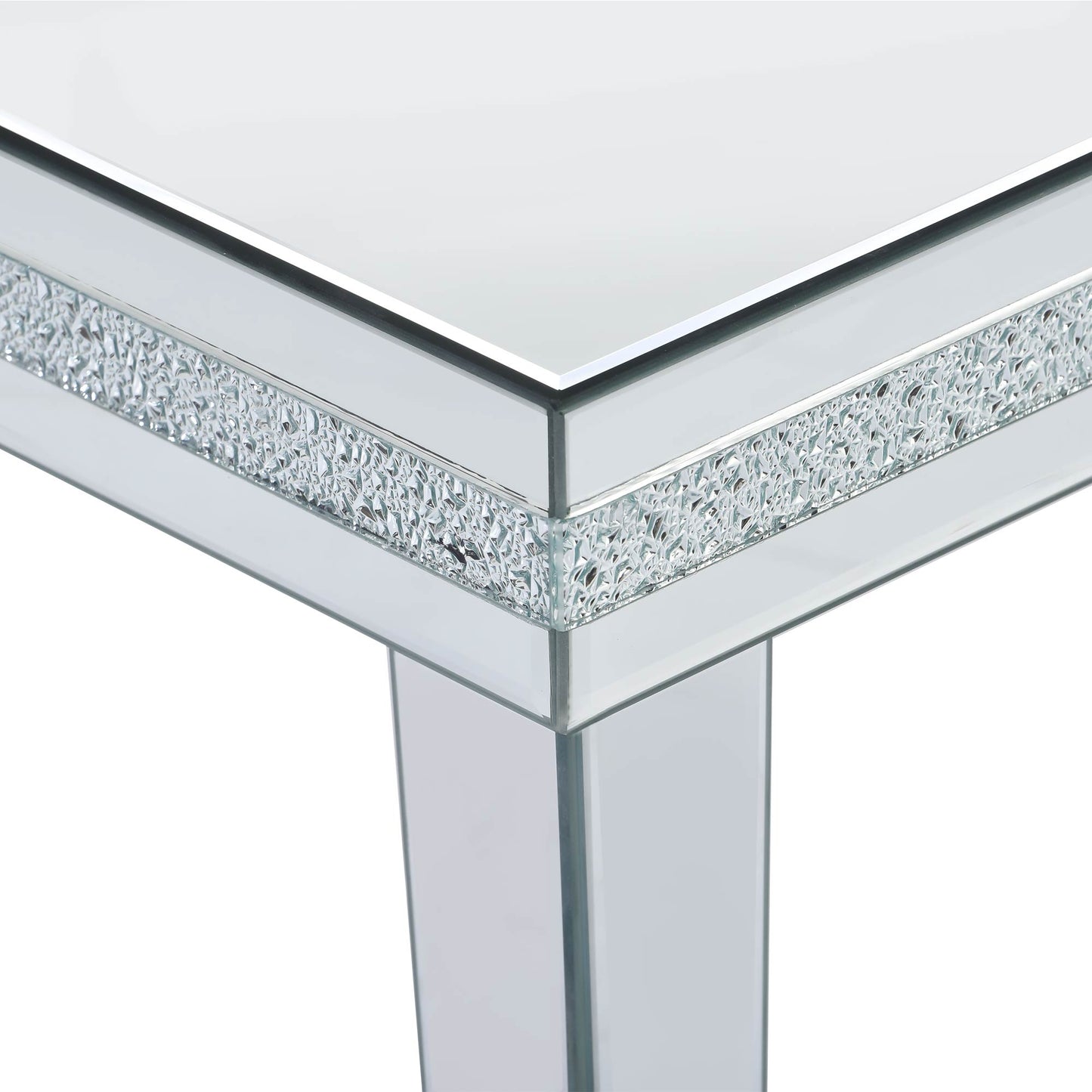 The ON-TRANS stylish modern glass mirrored coffee table features a crystal design and adjustable height legs in silver eprolo