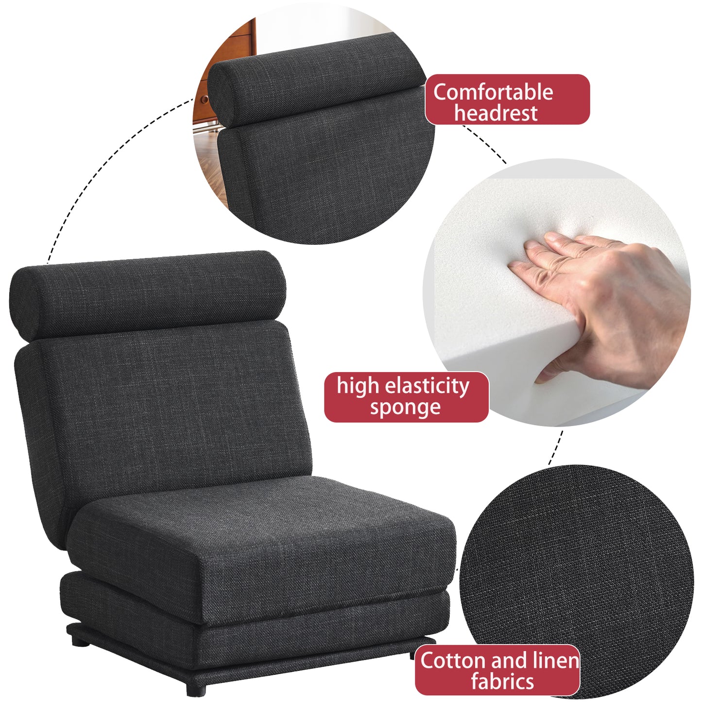 Single Sofa Chair Foldable Single Sofa Bed with Pillow,Portable Foldable Sofa Bed,Leisure Sofa Chair,Easy to Store, Dark Grey eprolo