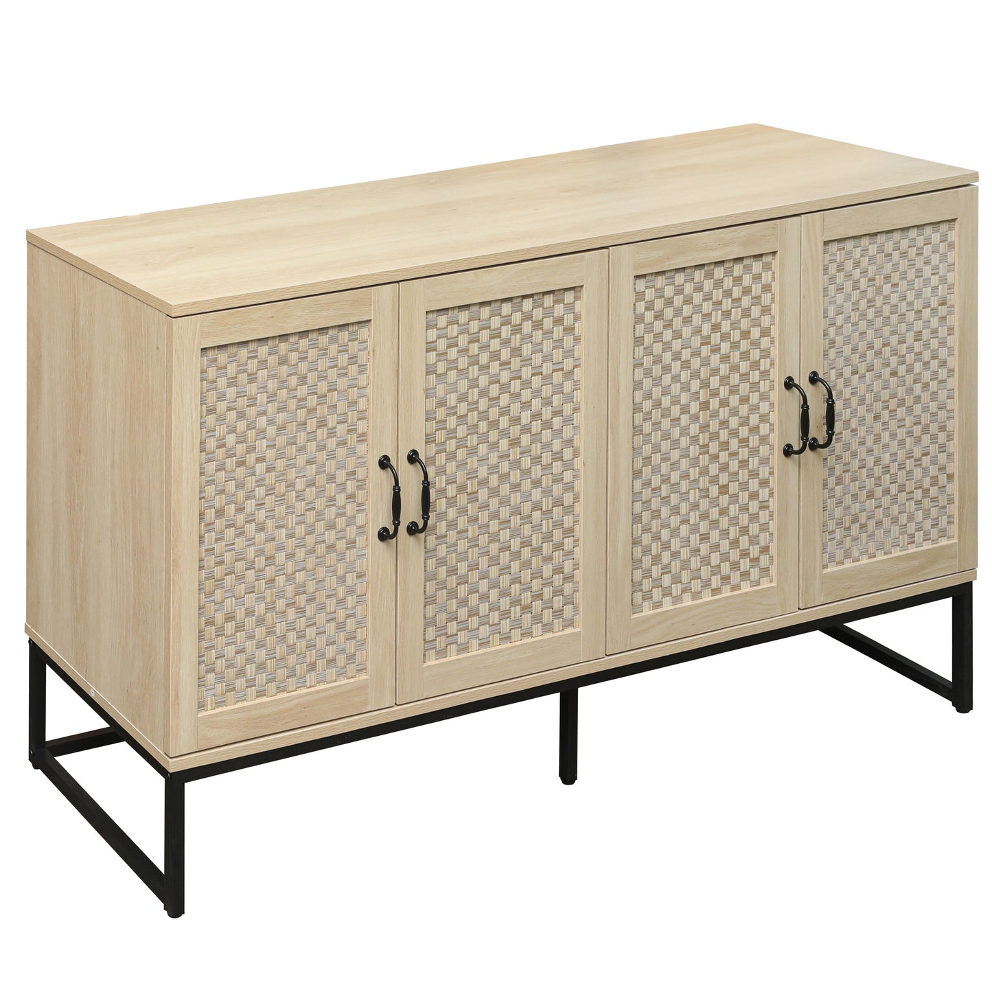 Luxury Rattan 4-Door Storage Cabinet - Large Sideboard Buffet with Elegant Design