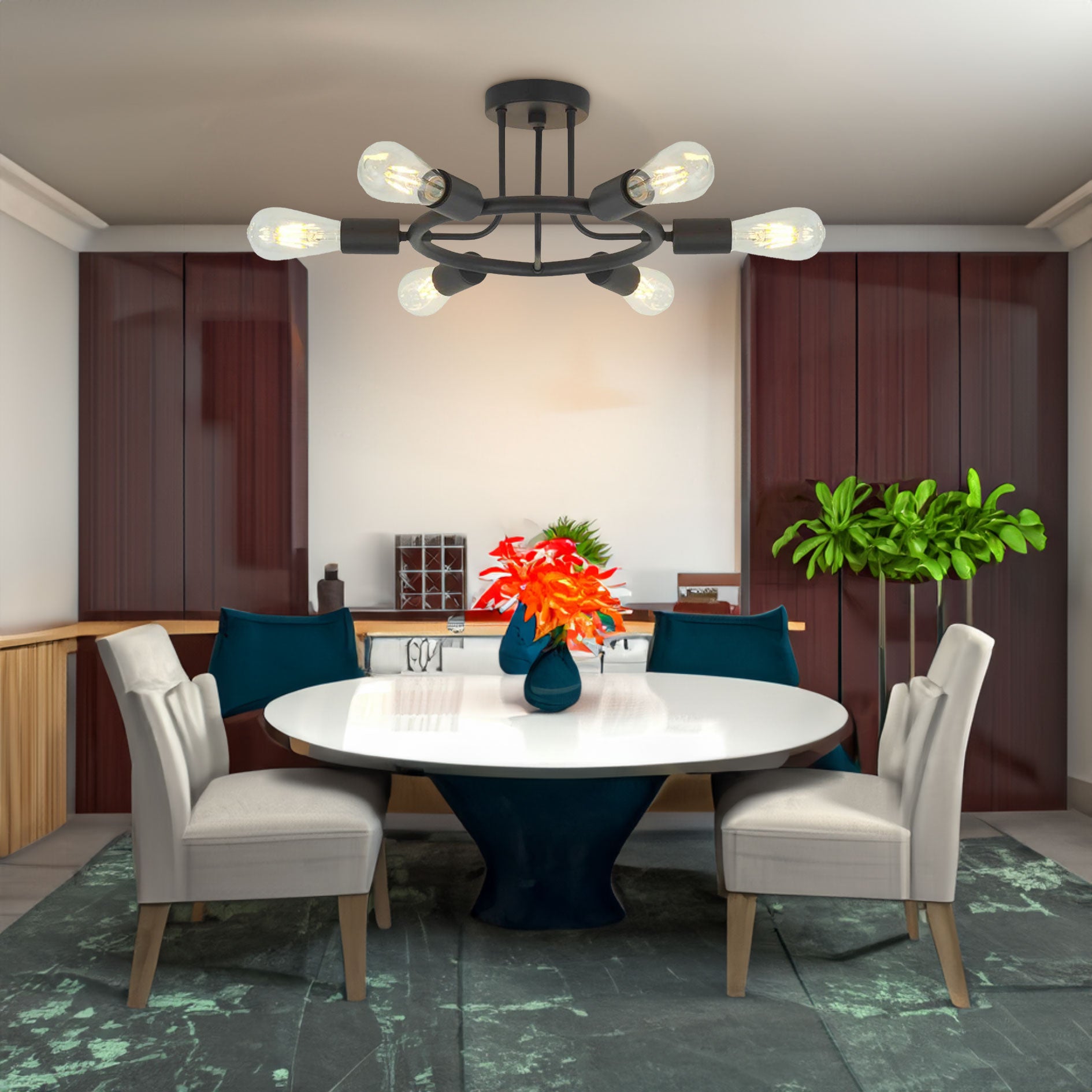 6 Light Modern Sputnik Lights Semi Flush Mount Ceiling Light Black Finished eprolo