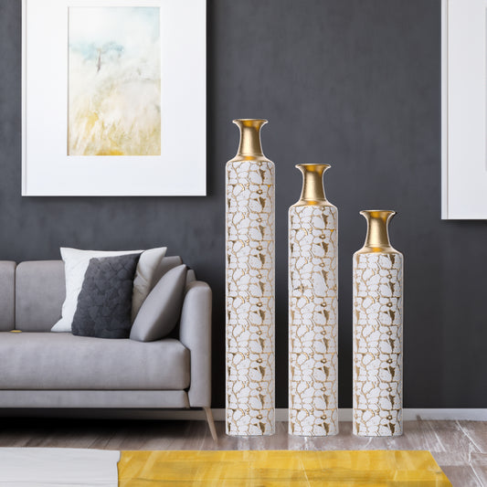 Floor standing golden large vase -32/28/24 inches decorative high vase set of 3 vintage antique worn-out vases eprolo