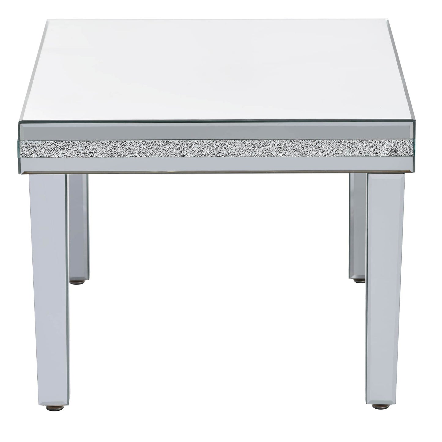 The ON-TRANS stylish modern glass mirrored coffee table features a crystal design and adjustable height legs in silver eprolo