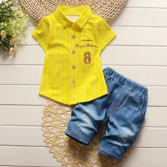 Summer Clothing Sets Stripe Letter 2pcs Girls Clothes Set Gentleman Tracksuit Set - Shello's Creative Boutique