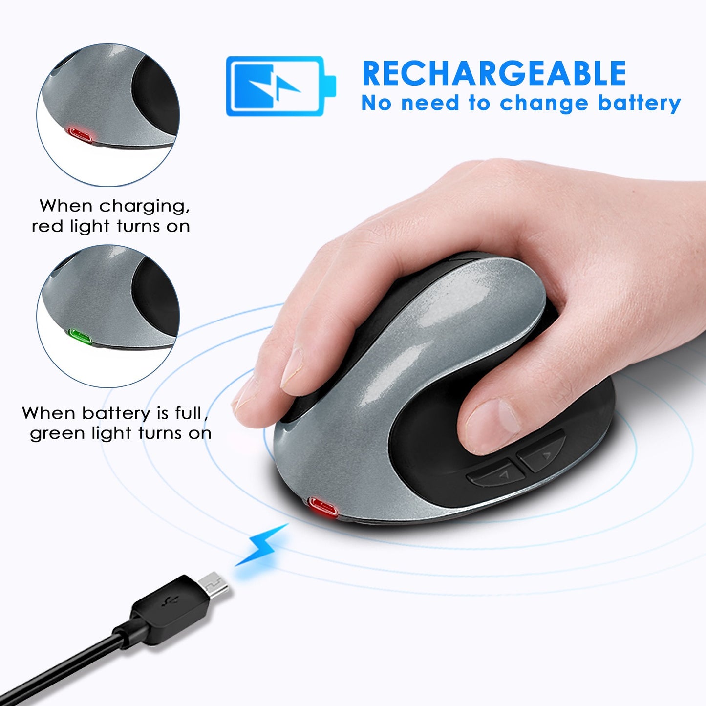 Vertical grip rechargeable silent wireless anti mouse hand designer drawing office creative ergonomic mouse