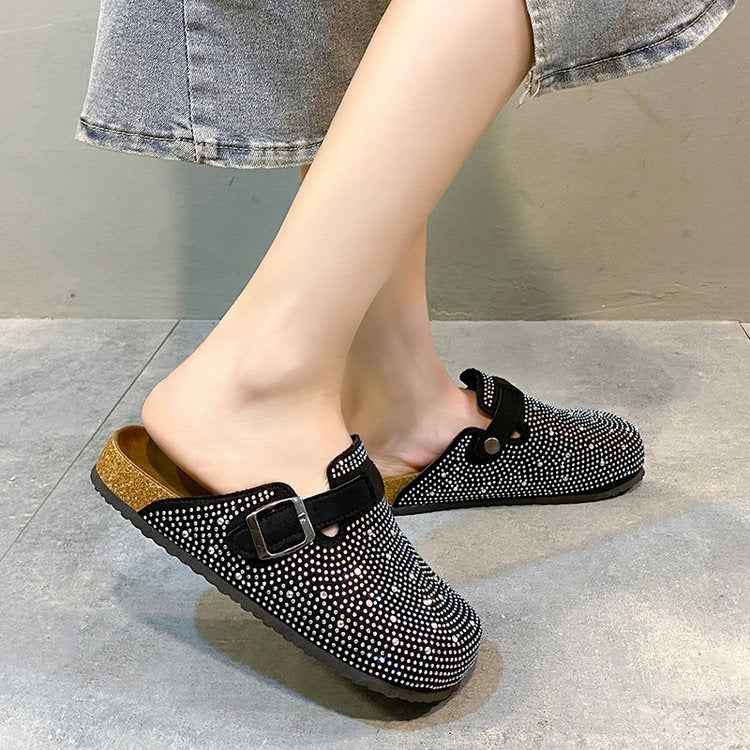 Flat-soled Rhinestone Cork Birkenstock Thick-soled Shoes