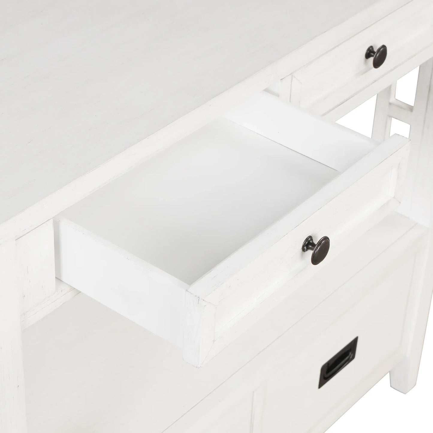 36'' Farmhouse Pine Wood Console Table Entry Sofa Table with 4 Drawers & 1 Storage Shelf (Antique White) - Shello's Creative Boutique