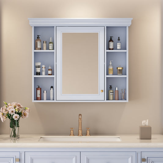 35'' x 28'' Blue Wall Mounted Bathroom Storage Cabinet with Mirror Door, Modern Bathroom Wall Cabinet with Mirror eprolo