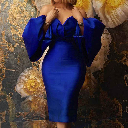 Eprolo Women’s Sexy Off-Shoulder Strapless Lantern Sleeve Party Dress