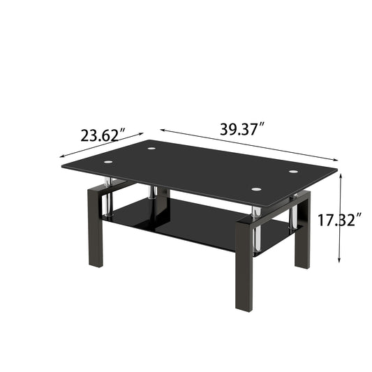 Black Tempered Glass Coffee Table, 2 Layer Storage Tea Table eprolo