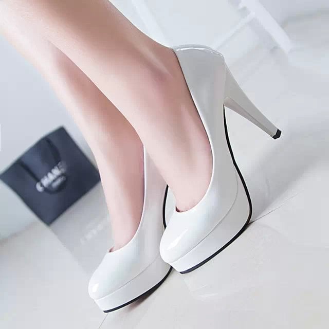 Patent Leather Fashion Shallow Mouth Low Stiletto Heel Super High Heels Shello's Creative Boutique