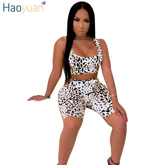 Snake Print 2 Piece Outfits for Women - Crop Top and Biker Shorts Tracksuit - Shello's Creative Boutique