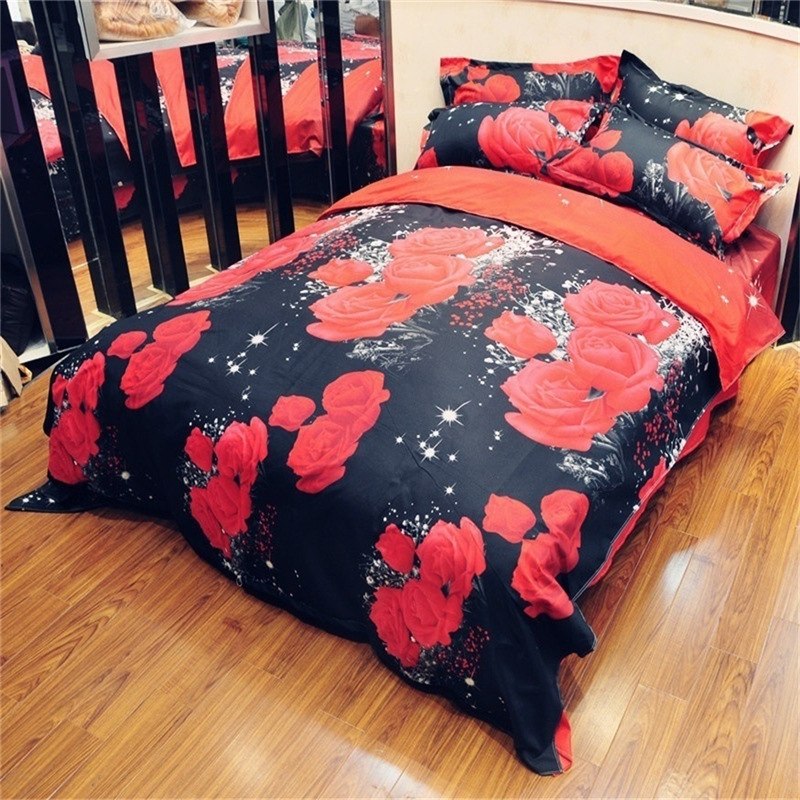2/3Pcs Red Dream 3D Oil Painting Rose Printed Bedding Set Queen King Size Quilt Cover Bed Sheet Pillowcases eprolo