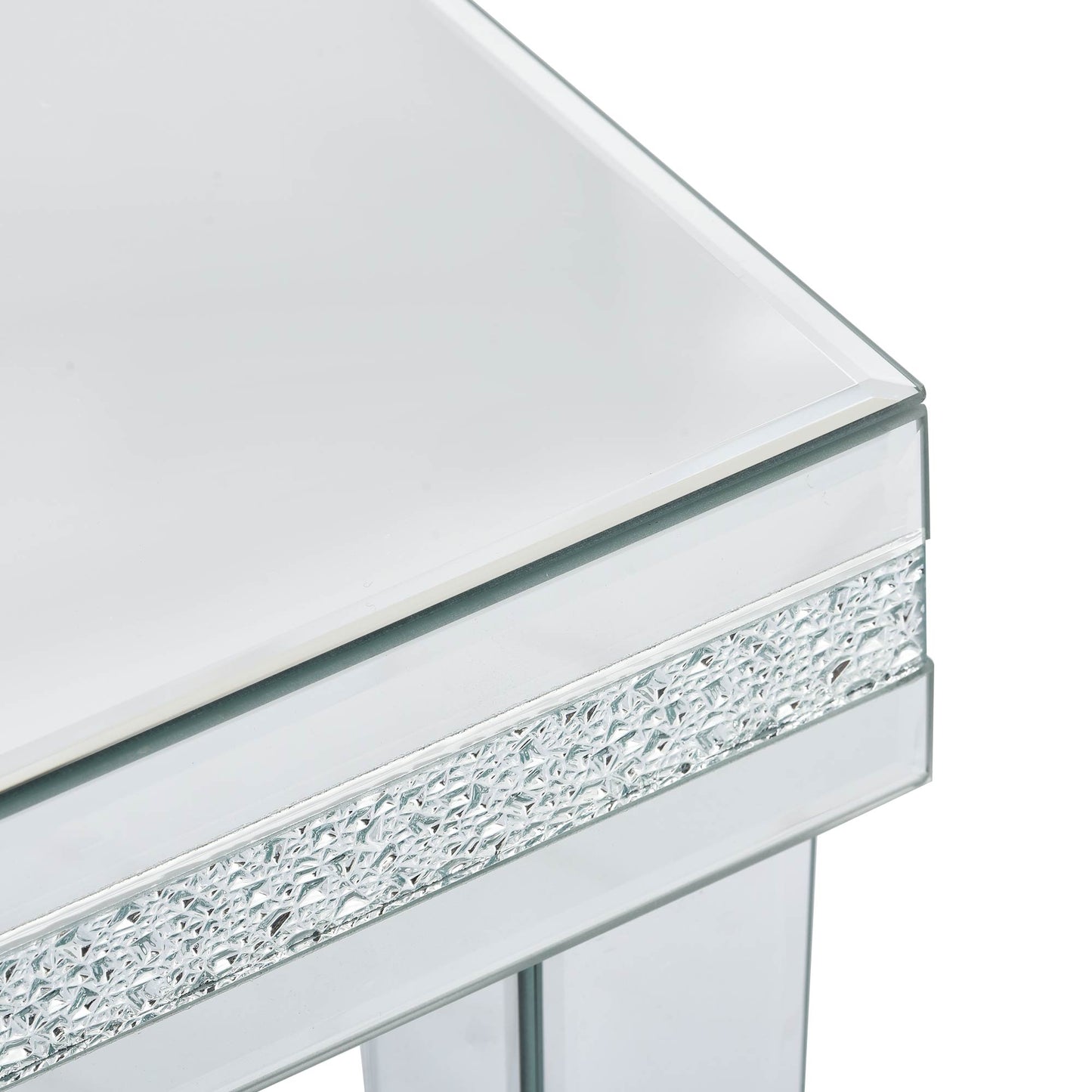 The ON-TRANS stylish modern glass mirrored coffee table features a crystal design and adjustable height legs in silver eprolo