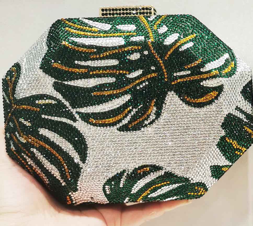 Green Leaf Diamond Handbag - Hot Dinner Handheld Bag with Chain