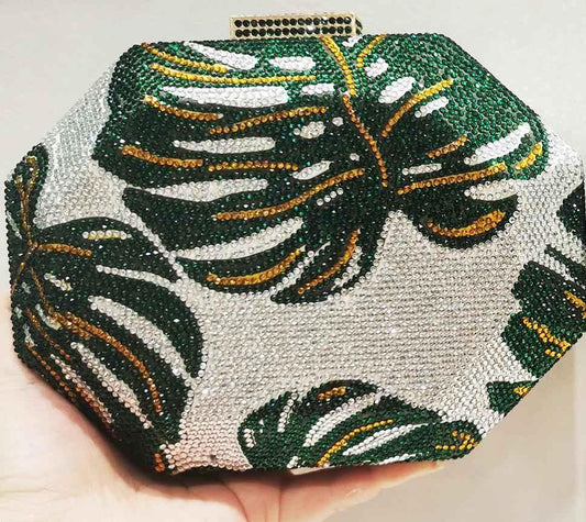 Green Leaf Diamond Handbag - Hot Dinner Handheld Bag with Chain - Shello's Creative Boutique