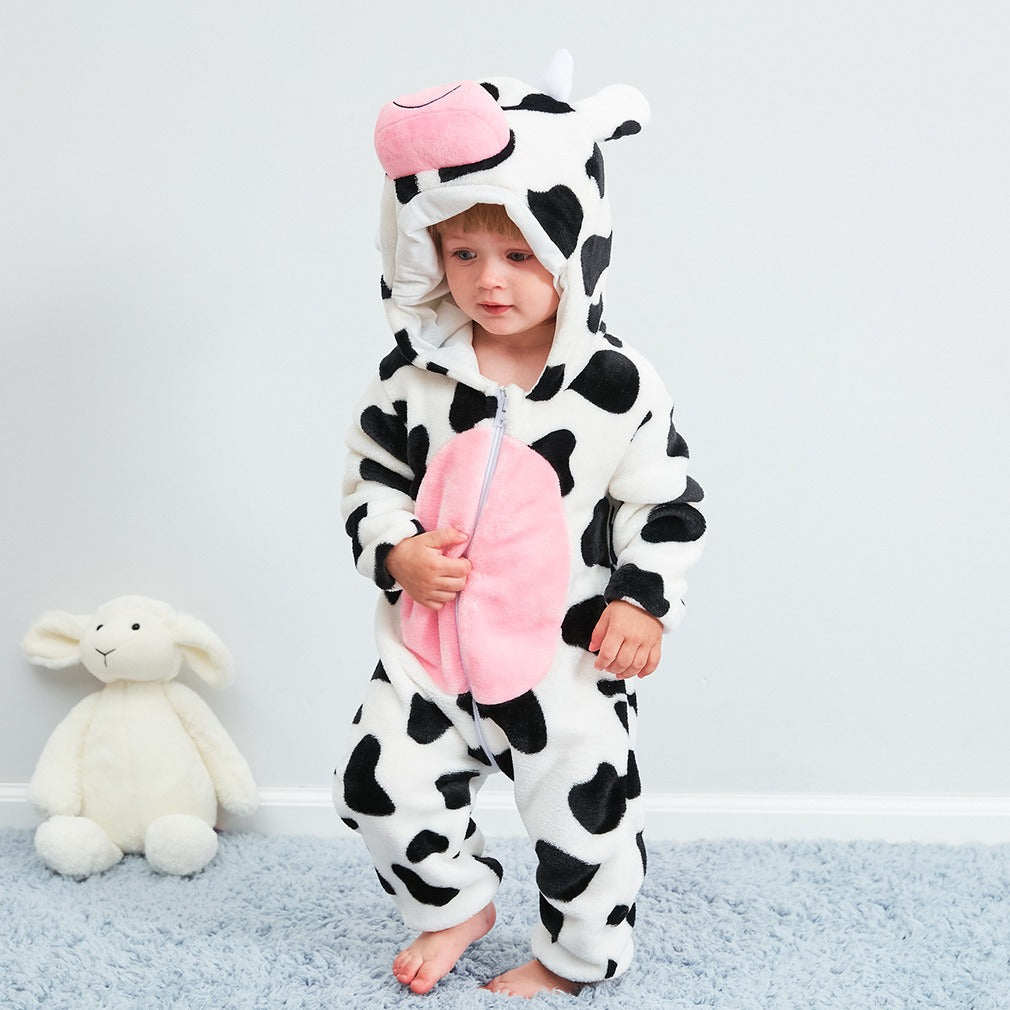 Baby Cow Jumpsuit Pajamas — Flannel One-Piece with Zipper Closure