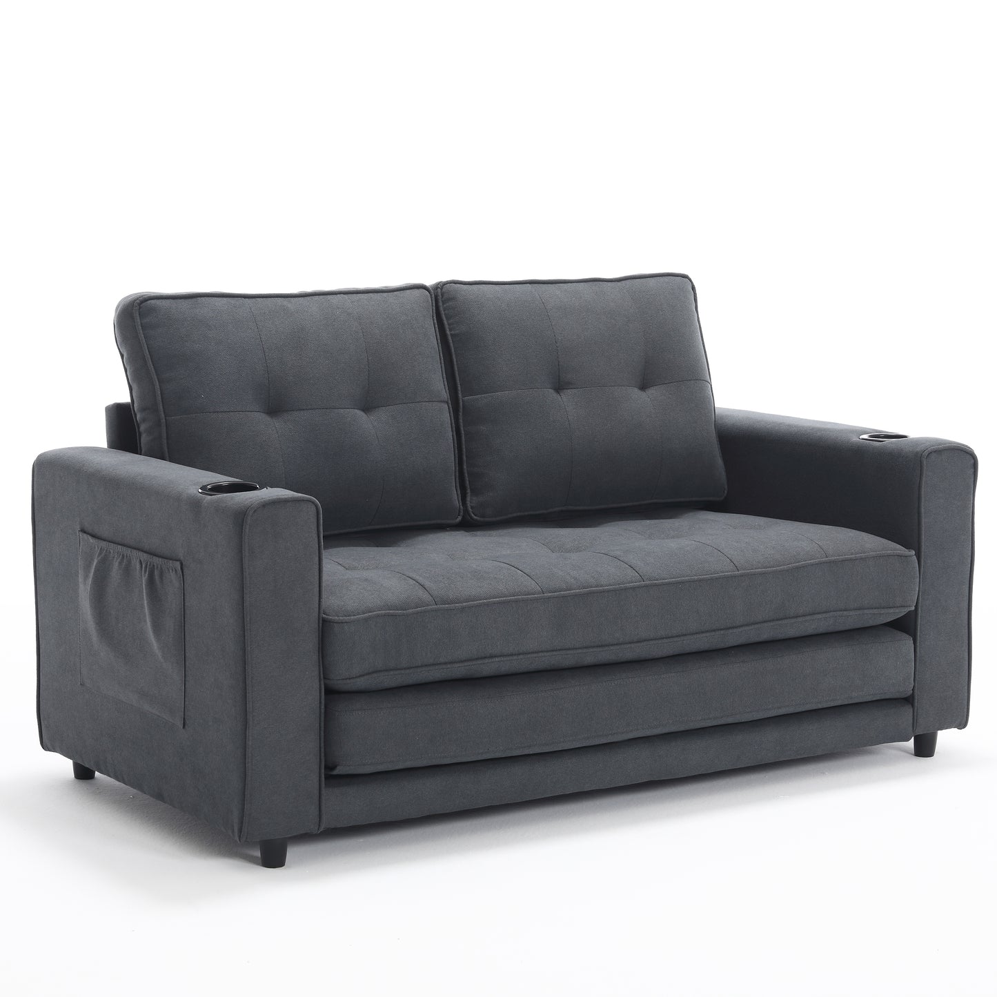 Three in one soft cushion cushion cushion sofa, folding mattress sofa bed, with side pockets and cup holder, dark gray eprolo