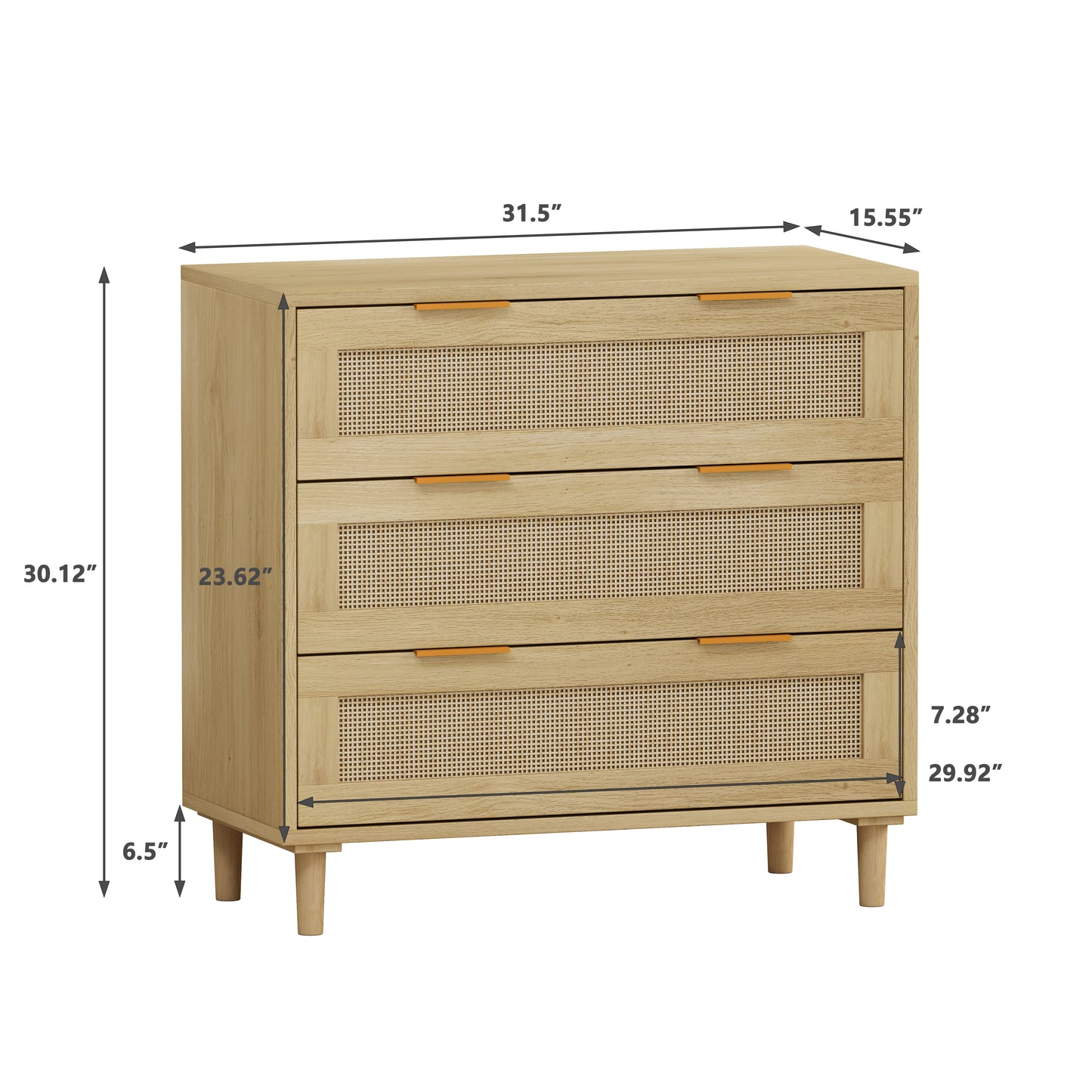 Premium 3-Drawer Rattan Storage Cabinet Set - Oak Finish (Set of 2)