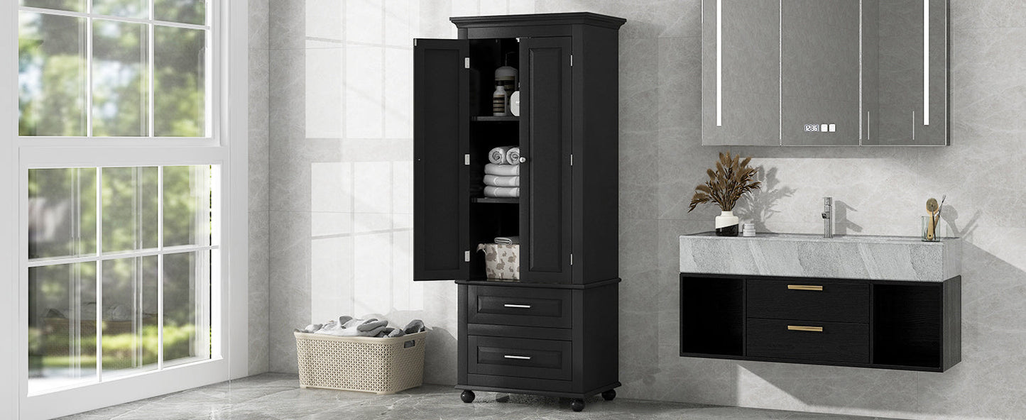 Tall Storage Cabinet with Two Drawers for Bathroom/Office, Black eprolo