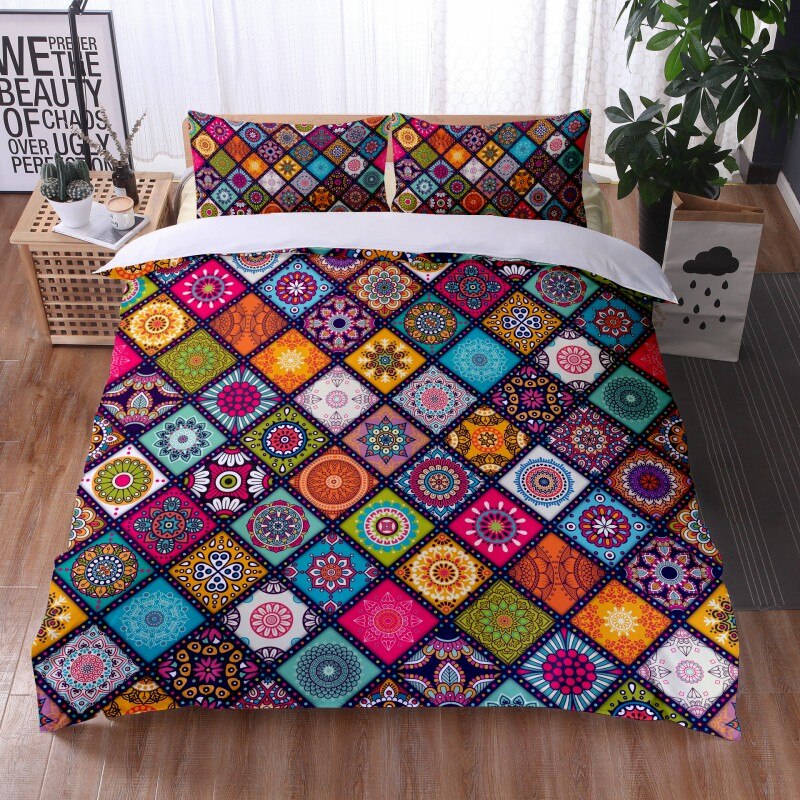 Fashionable 3 Pieces Bohemian Style Bedding Set Large Mandala Feather Printed Duvet Cover With Pillowcase Not Included Sheets eprolo