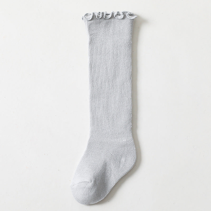 Spring And Summer Children's Socks In The Tube Loose Mouth Fungus Edge Combed Cotton Girls Baby Socks Long Tube Over The Knee Baby Socks eprolo