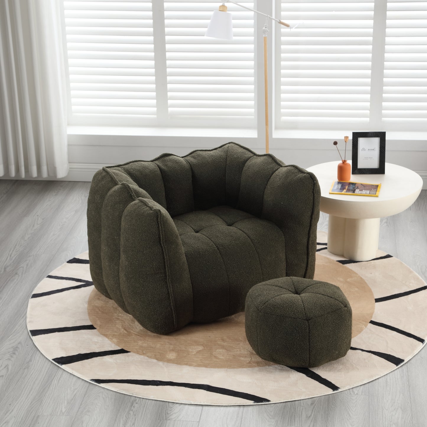 Soft Bean Bag Chair with High Resilient Foam(Chips)for living room and bedroom,Comfortable Square Lazy Sofa with Footstool eprolo