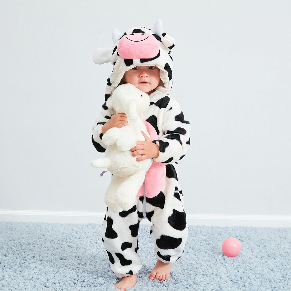 Baby Cow Jumpsuit Pajamas — Flannel One-Piece with Zipper Closure