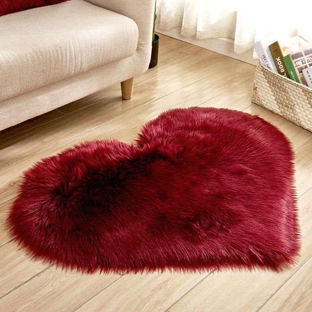 Love Heart Rugs Artificial Wool Hairy Carpet Faux Floor Mat Fur Plain Fluffy Area Rug Soft Living Room Carpet Bedroom Floor Mat eprolo