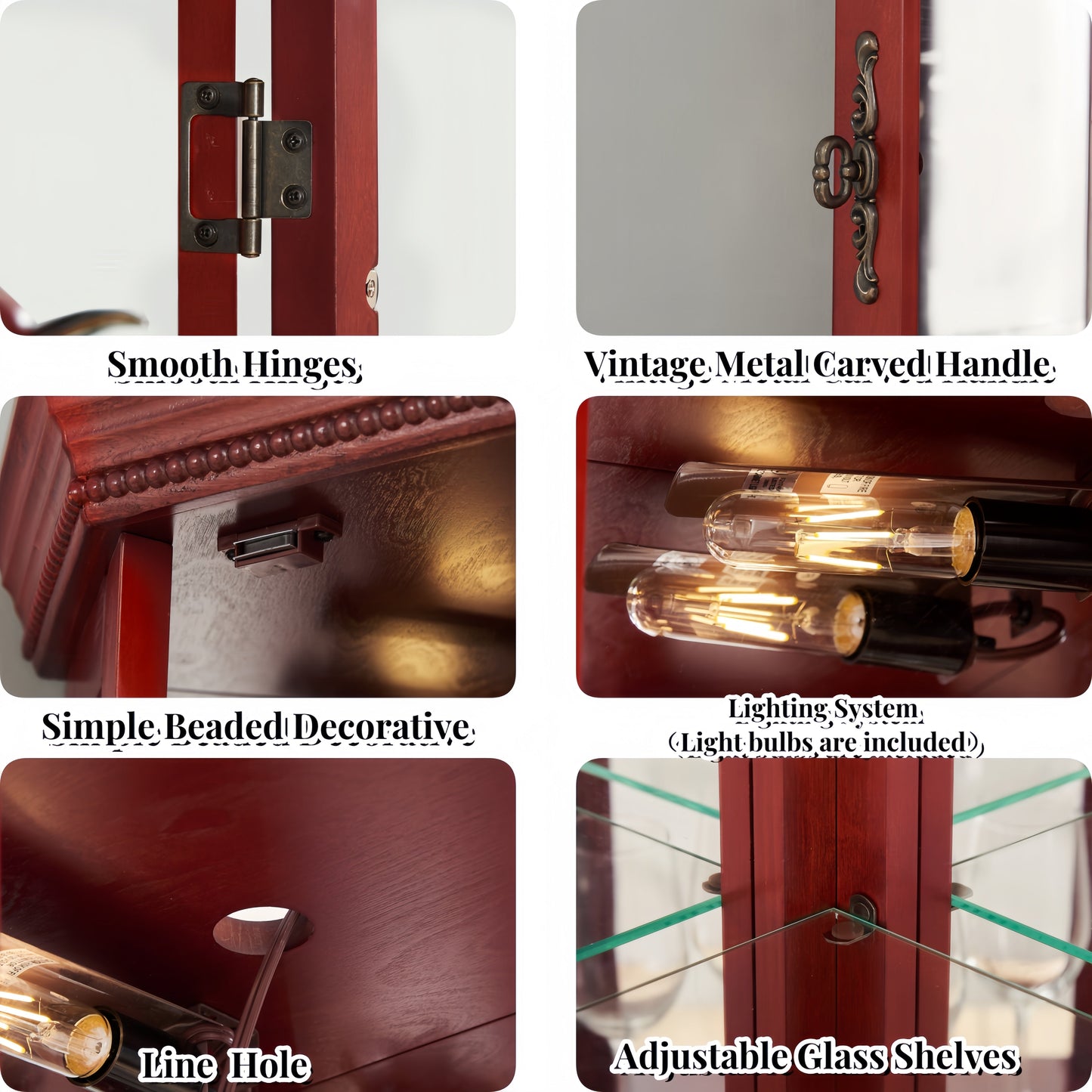 Corner Curio cabinet with illuminated glass display stand and tempered glass door, with adjustable bracket and light bulb eprolo