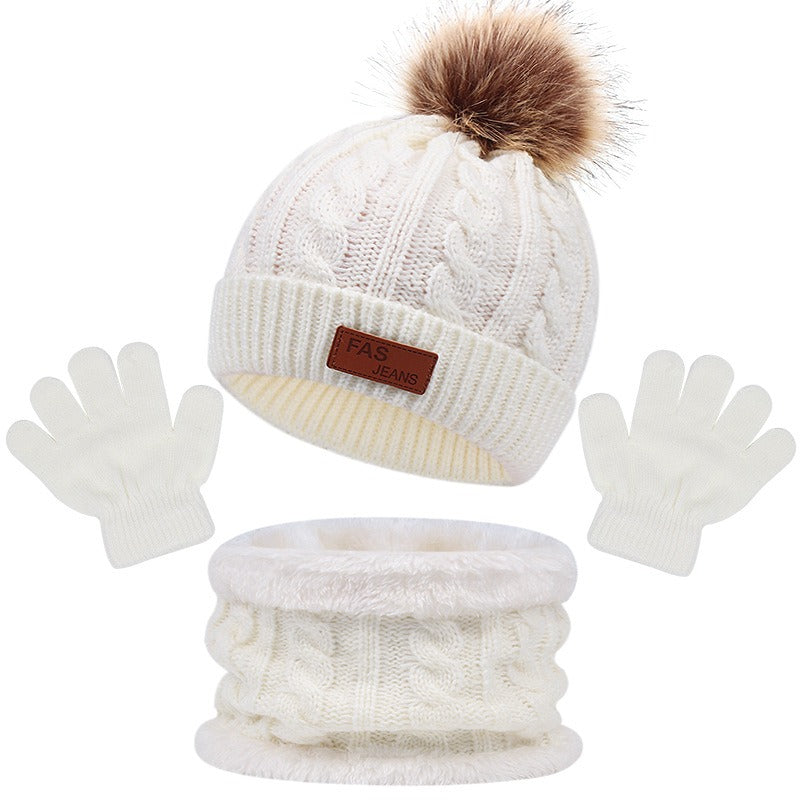 Children's hats, scarves, gloves, three piece set, autumn and winter new single ball baby hats eprolo