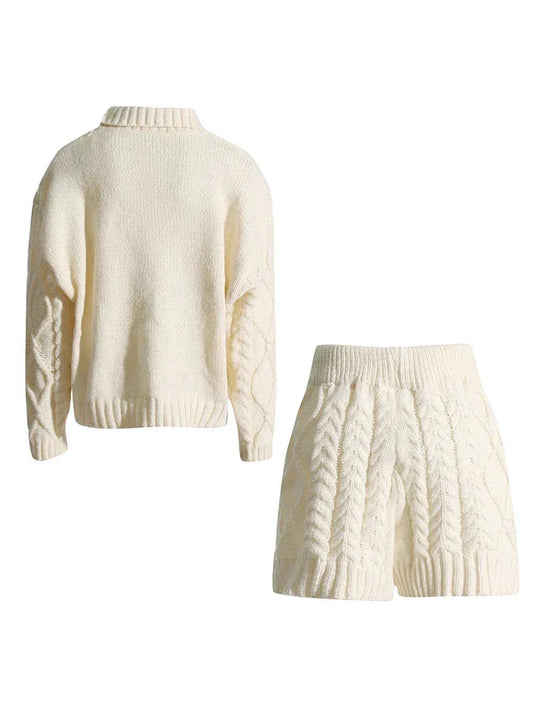Solid Knit 2-Piece Set - Turtleneck Sweater & High Waist Shorts - Shello's Creative Boutique