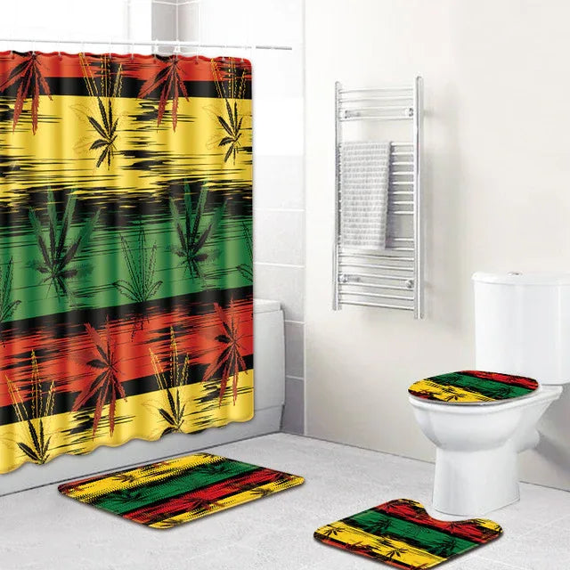 3D Maple Leaf Bathroom Set - 4-Piece Bath Mat & Shower Curtain - Shello's Creative Boutique