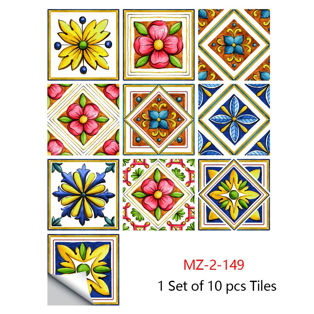 10 Piece Set Of Datura Mosaic Small Flower Imitation Ceramic Tile Sticker For Home Renovation Kitchen And Bathroom Decoration Self-Adhesive Wall Sticker