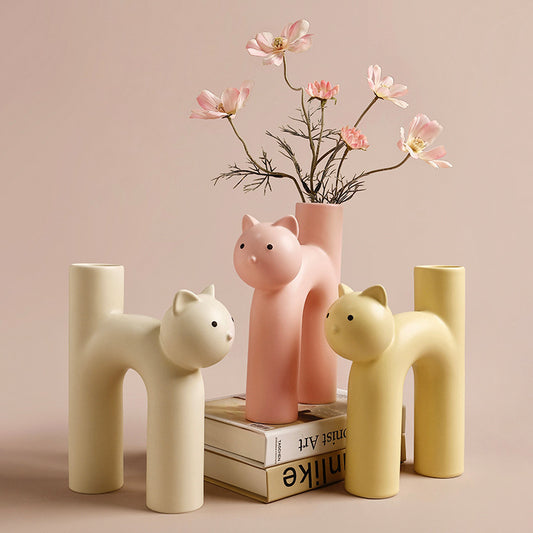 Creative Korean Christmas Cute Tubular Cat Vase Living Room Home Desktop Decoration eprolo